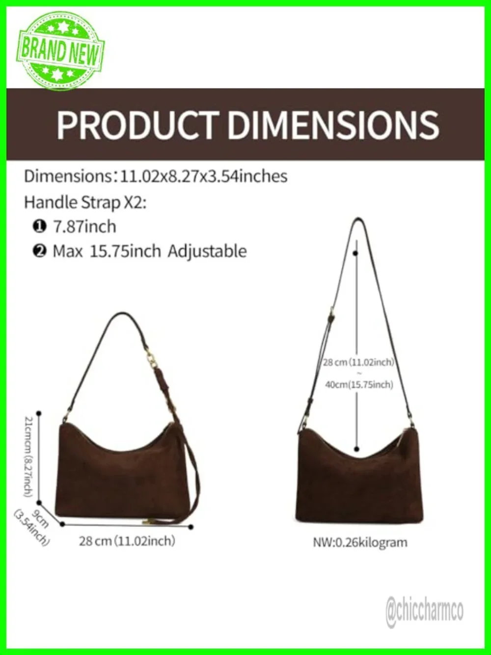 Faux Suede Hobo Bag with Adjustable Strap, Lightweight, Zipper Closure,